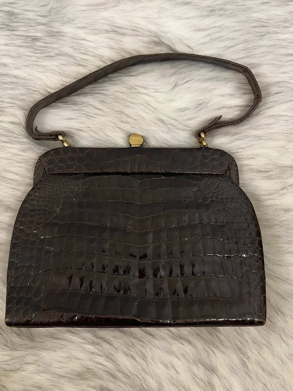 Vintage 1950’s brown exotic genuine crocodile/alligator leather skin handbag